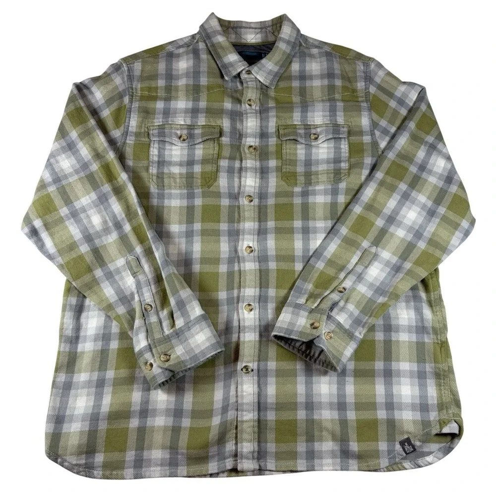 The North‎ Face Flannel Shirt Mens XL Plaid Green Gray Cotton Outdoor Casual